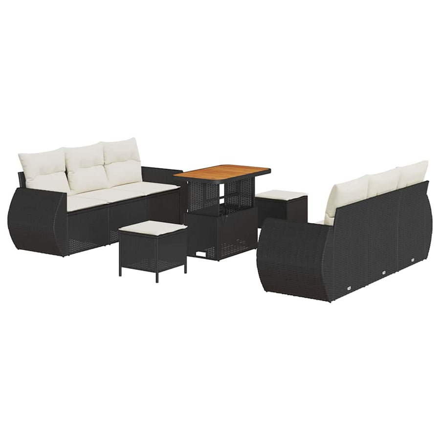 Tuin Sofa Set met kussen met opslag 9 pcs Zwart poly rattan