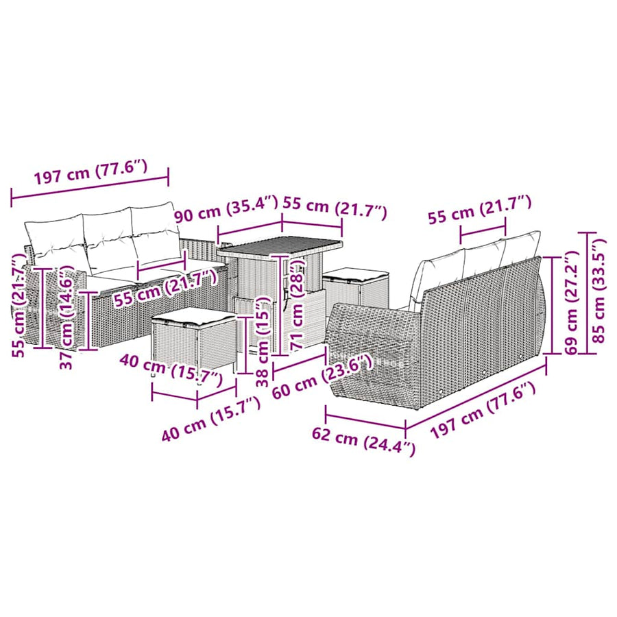 Tuin Sofa Set met kussen met opslag 9 pcs Beige poly rattan