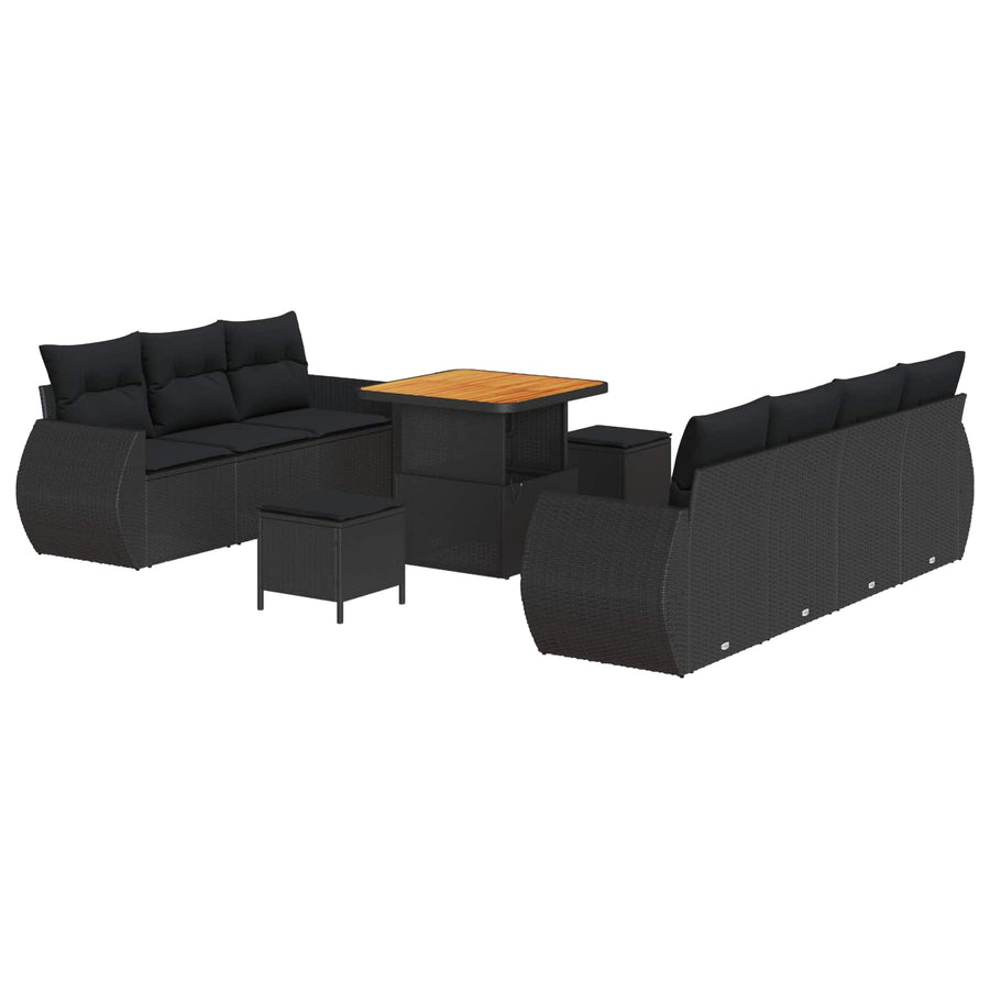 Tuin Sofa Set met kussen met opslag 10 pcs Zwart poly rattan