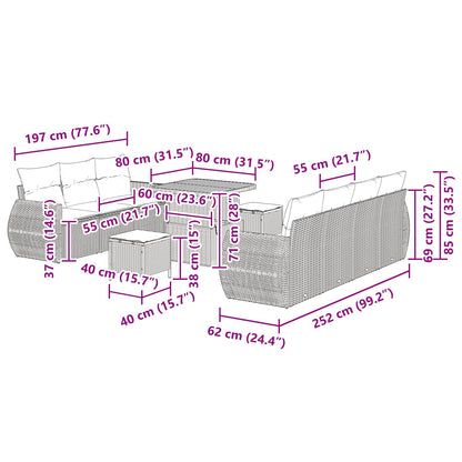 Tuin Sofa Set met kussen met opslag 10 pcs Zwart poly rattan