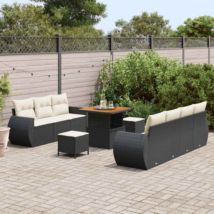 Tuin Sofa Set met kussen met opslag 10 pcs Zwart poly rattan