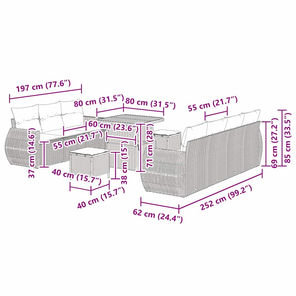 Tuin Sofa Set met kussen met opslag 10 pcs Zwart poly rattan