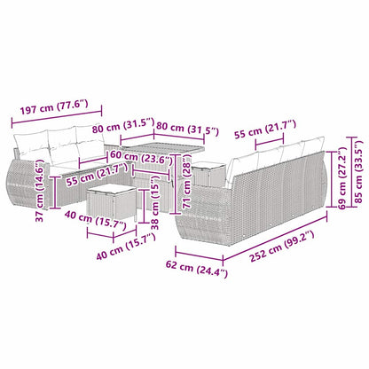 Tuin Sofa Set met kussen met opslag 10 pcs Grijs poly rattan