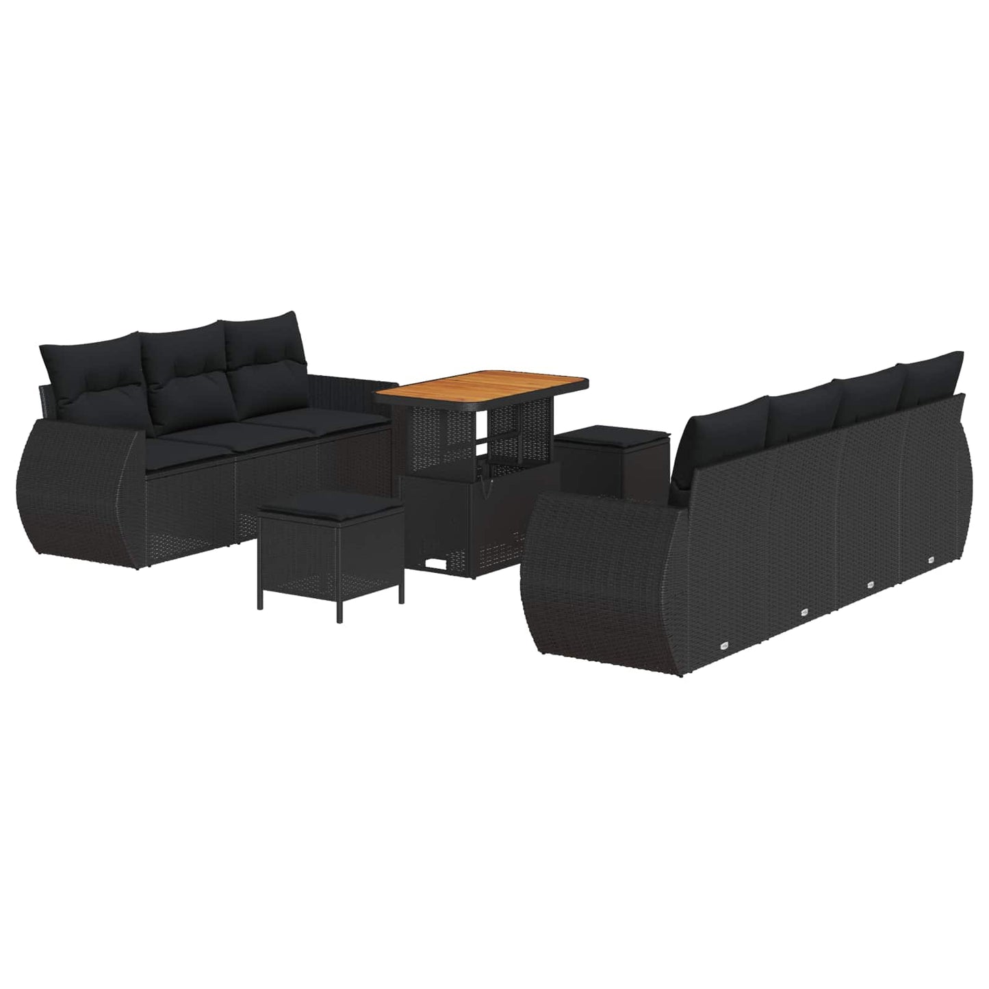 Tuin Sofa Set met kussen met opslag 10 pcs Zwart poly rattan
