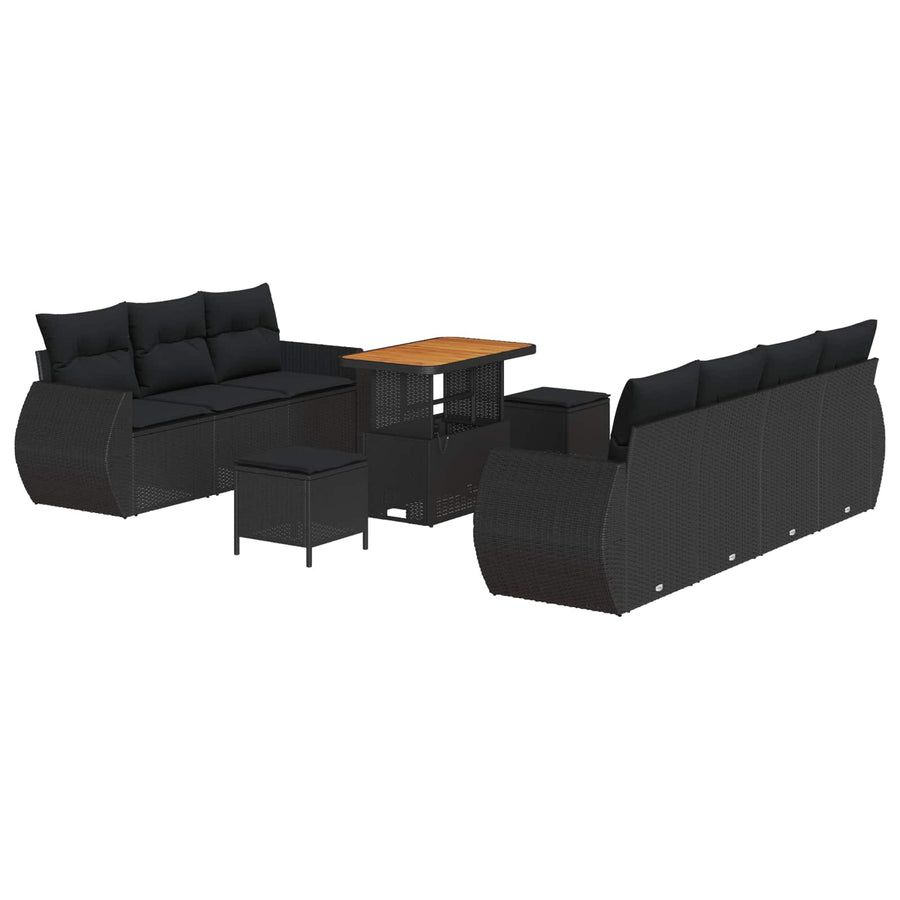 Tuin Sofa Set met kussen met opslag 10 pcs Zwart poly rattan