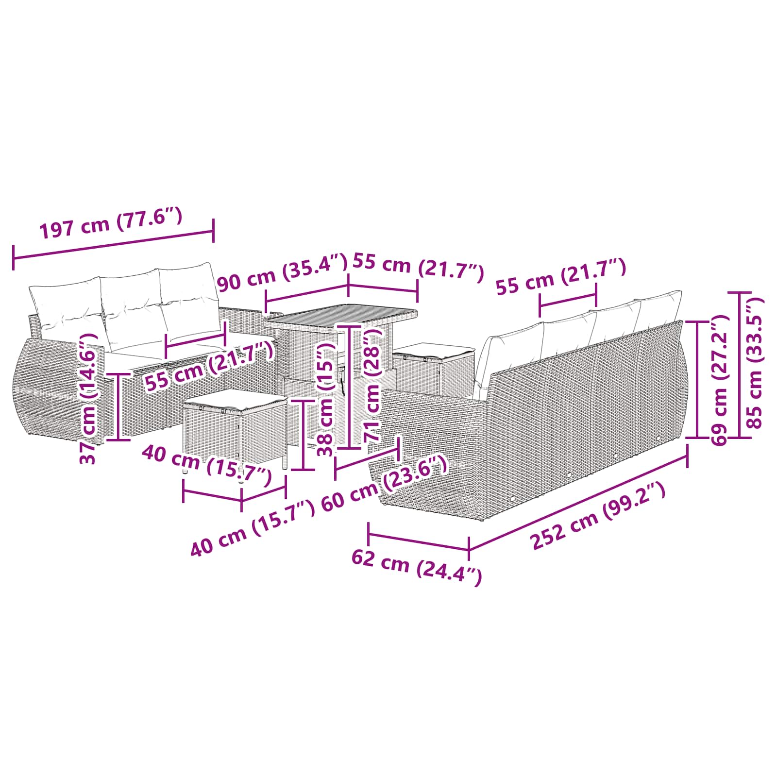 Tuin Sofa Set met kussen met opslag 10 pcs Zwart poly rattan