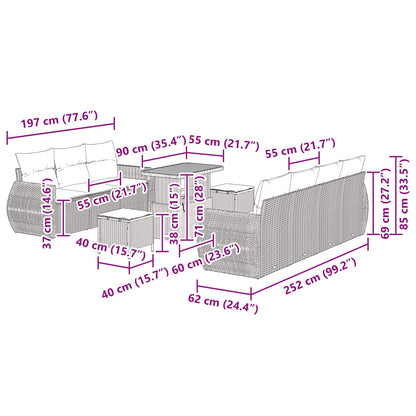 Tuin Sofa Set met kussen met opslag 10 pcs Zwart poly rattan