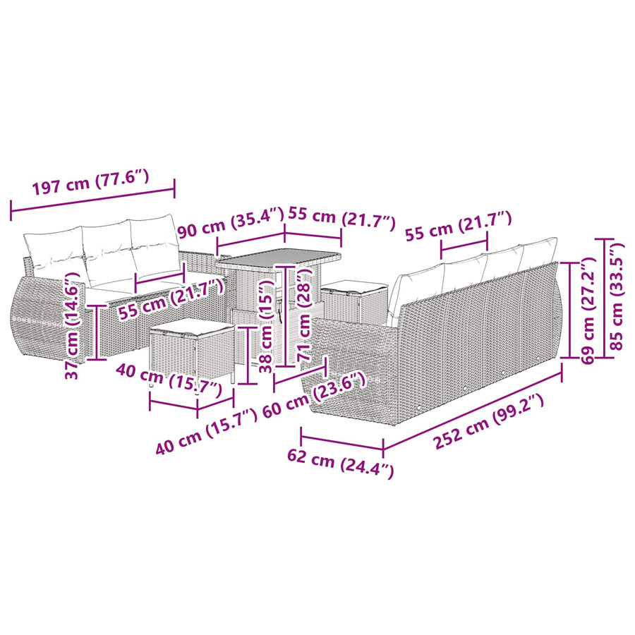 Tuin Sofa Set met kussen met opslag 10 pcs Zwart poly rattan