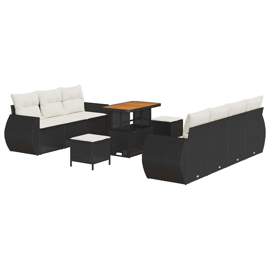 Tuin Sofa Set met kussen met opslag 10 pcs Zwart poly rattan
