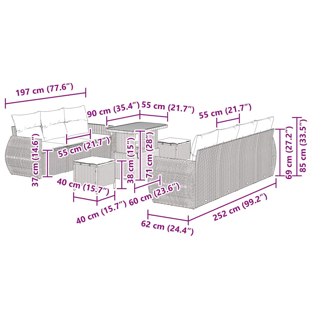 Tuin Sofa Set met kussen met opslag 10 pcs Zwart poly rattan
