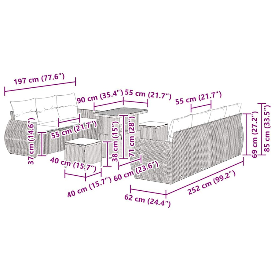 Tuin Sofa Set met kussen met opslag 10 pcs Zwart poly rattan