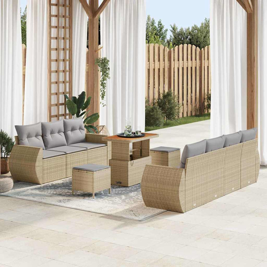 Tuin Sofa Set met kussen met opslag 10 pcs Beige poly rattan