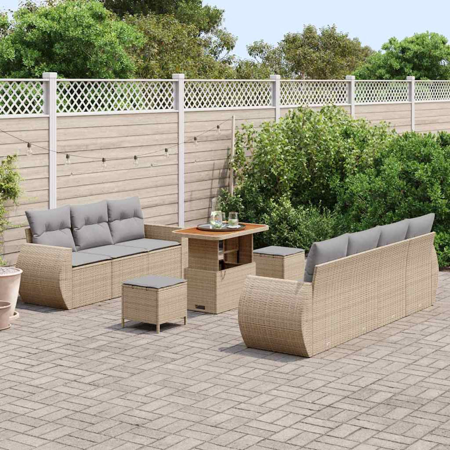 Tuin Sofa Set met kussen met opslag 10 pcs Beige poly rattan