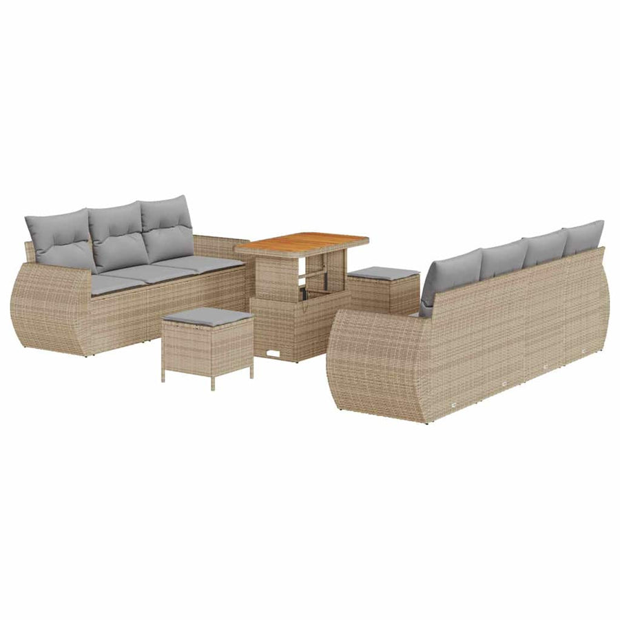 Tuin Sofa Set met kussen met opslag 10 pcs Beige poly rattan