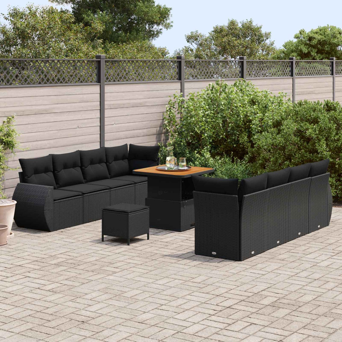 Tuin Sofa Set met kussen met opslag 11 pcs Zwart poly rattan