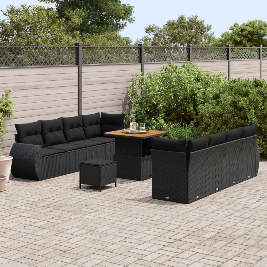 Tuin Sofa Set met kussen met opslag 11 pcs Zwart poly rattan