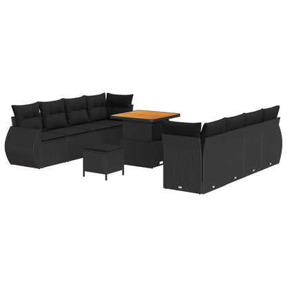 Tuin Sofa Set met kussen met opslag 11 pcs Zwart poly rattan