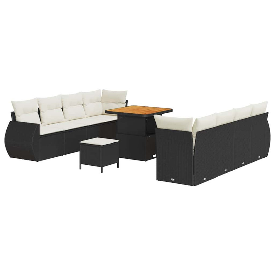 Tuin Sofa Set met kussen met opslag 11 pcs Zwart poly rattan