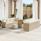 Tuinset poly rattan acaciahout beige 11-delig