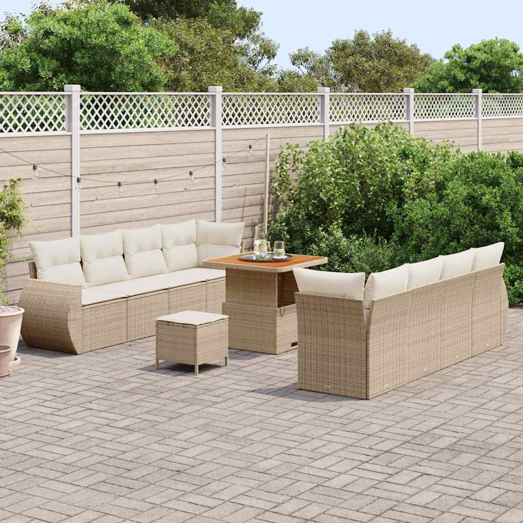 Tuin Sofa Set met kussen met opslag 11 pcs Beige poly rattan