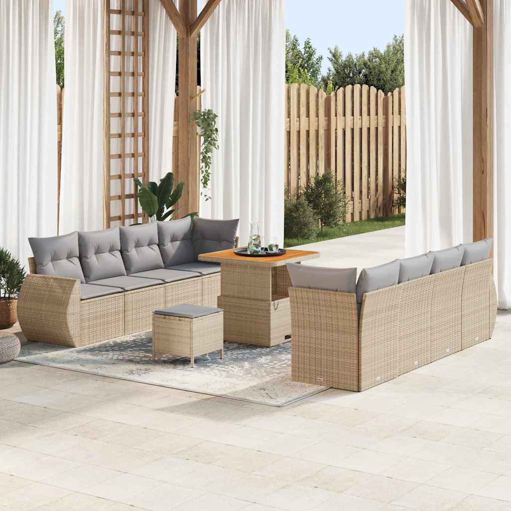 Tuin Sofa Set met kussen met opslag 11 pcs Beige poly rattan