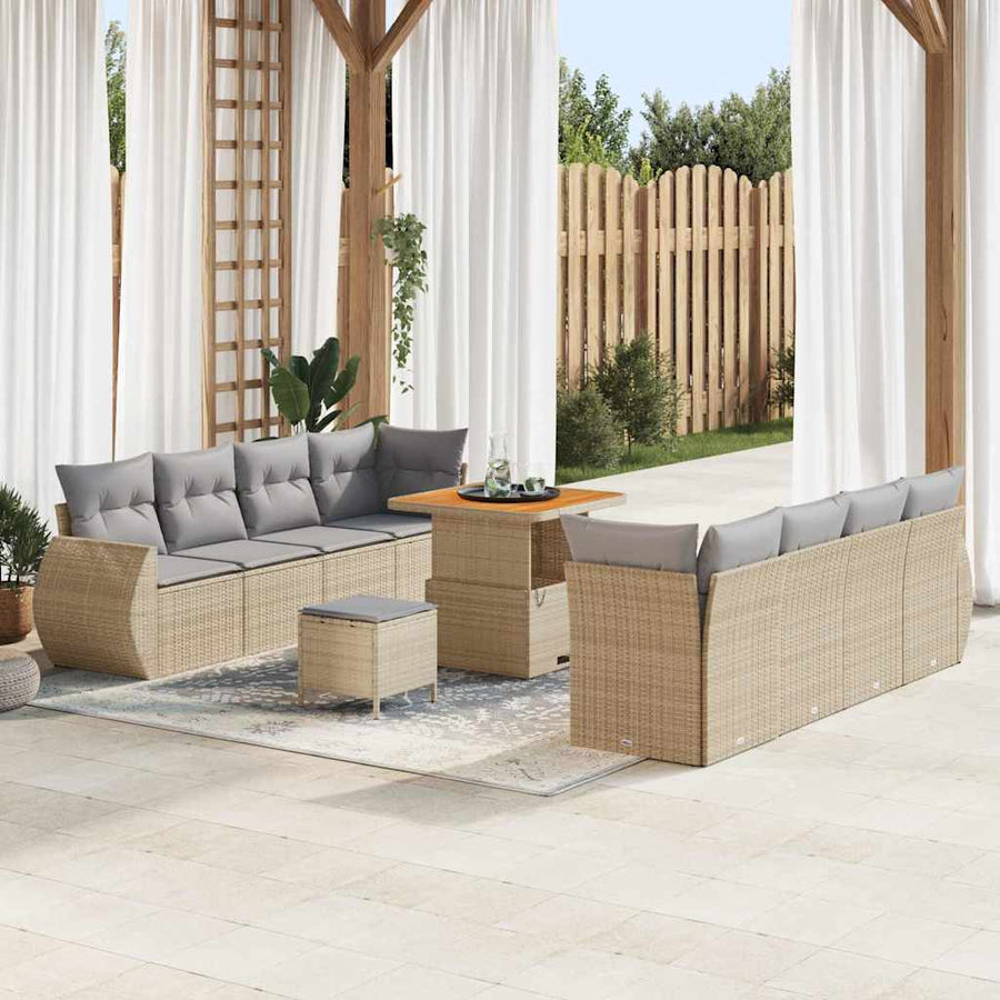 Tuin Sofa Set met kussen met opslag 11 pcs Beige poly rattan