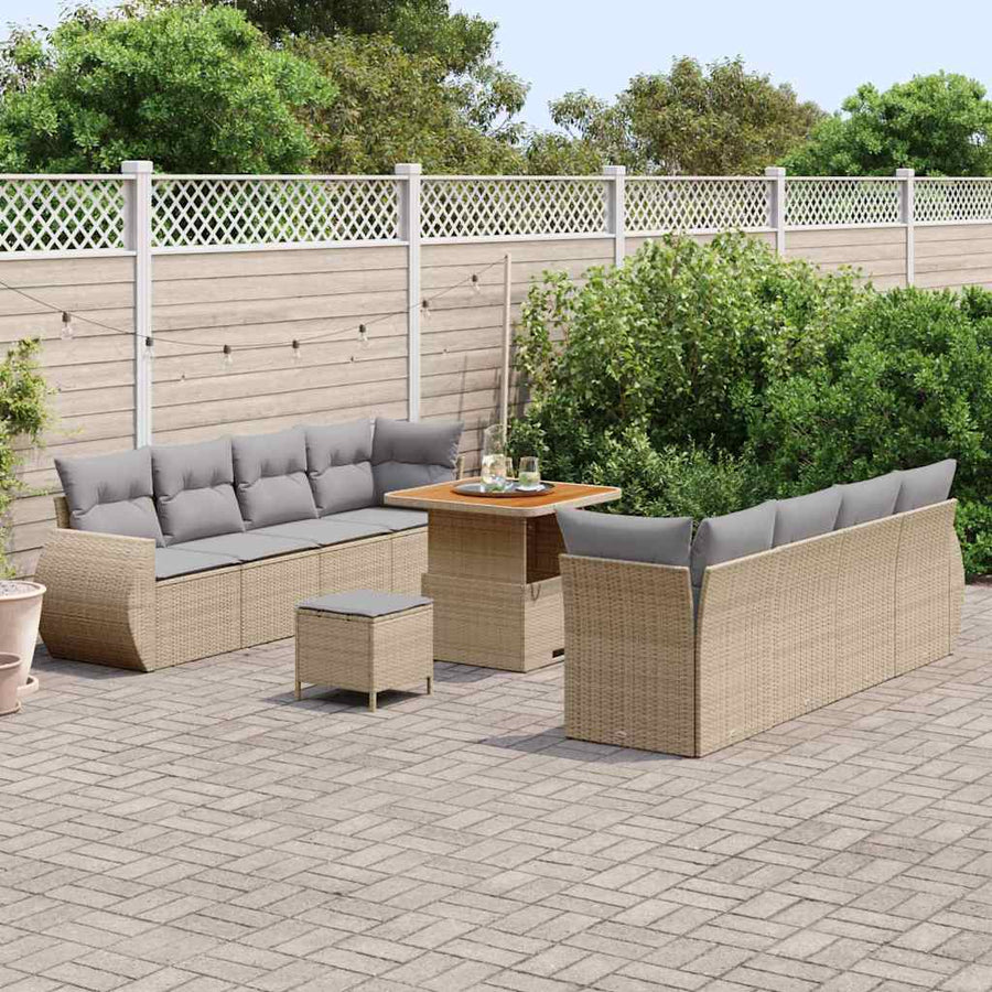 Tuin Sofa Set met kussen met opslag 11 pcs Beige poly rattan