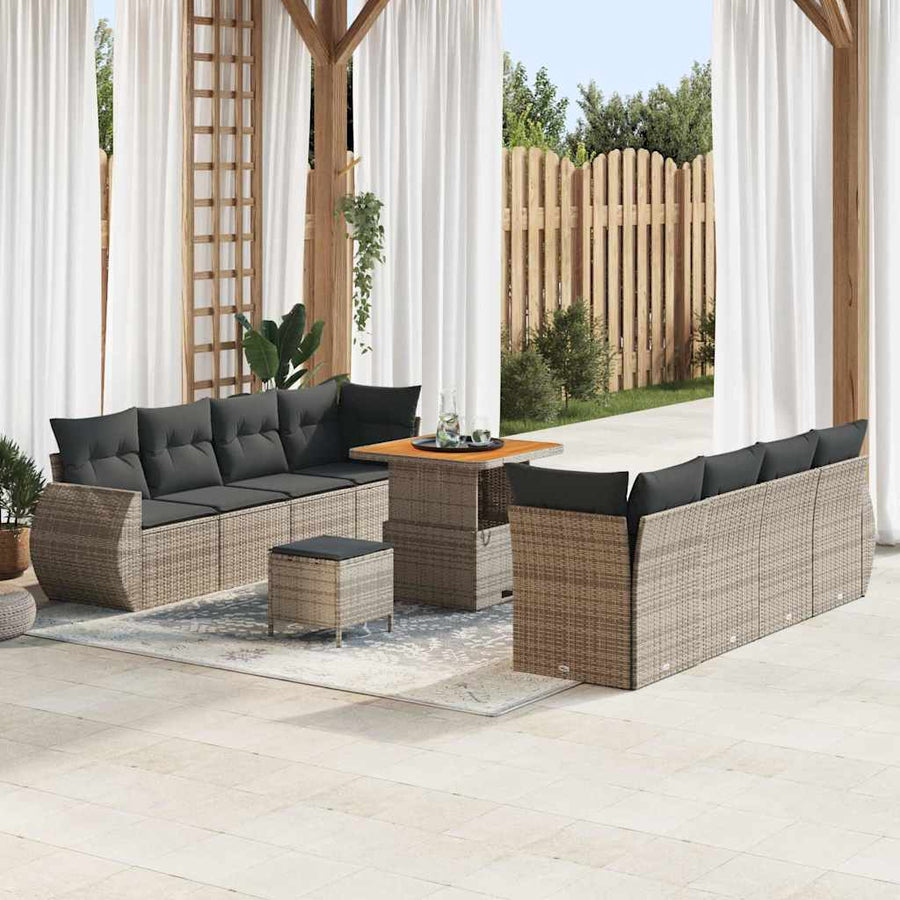 Tuin Sofa Set met kussen met opslag 11 pcs Grijs poly rattan