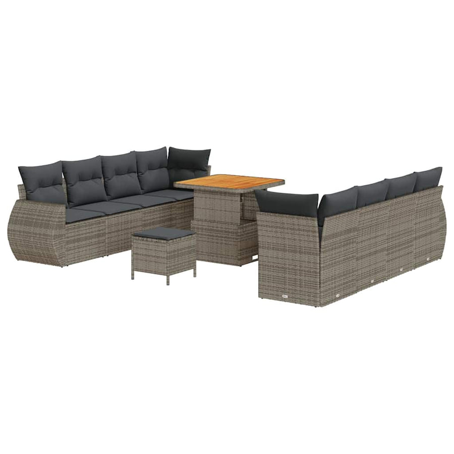 Tuin Sofa Set met kussen met opslag 11 pcs Grijs poly rattan