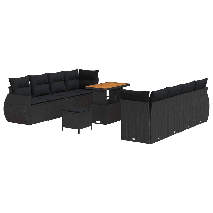 Tuin Sofa Set met kussen met opslag 11 pcs Zwart poly rattan