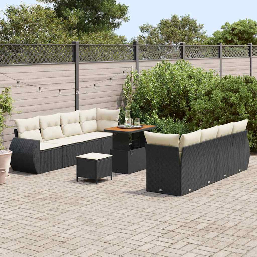 Tuin Sofa Set met kussen met opslag 11 pcs Zwart poly rattan
