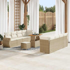 Tuinset poly rattan acaciahout beige 11-delig