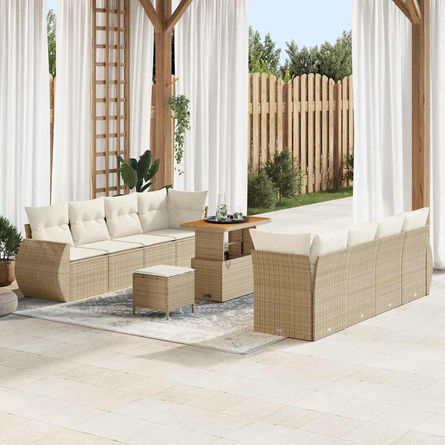 Tuin Sofa Set met kussen met opslag 11 pcs Beige poly rattan