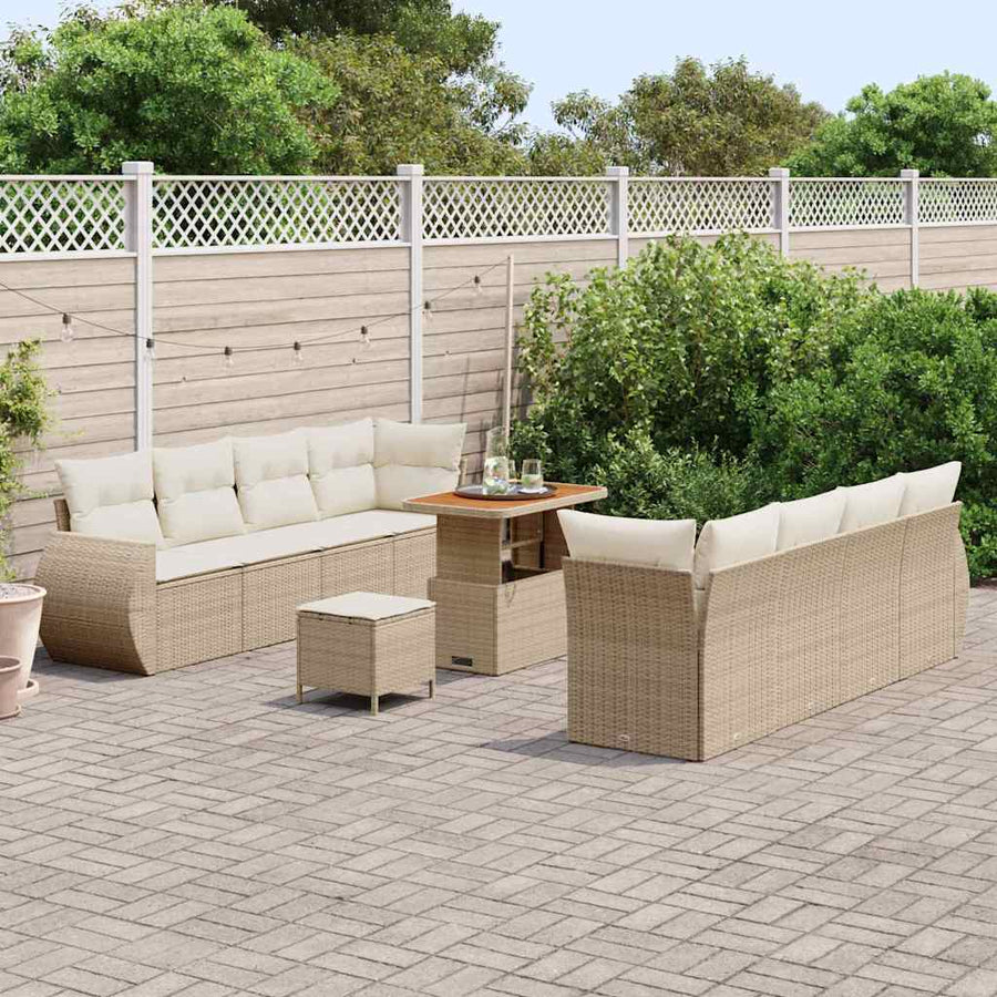 Tuin Sofa Set met kussen met opslag 11 pcs Beige poly rattan