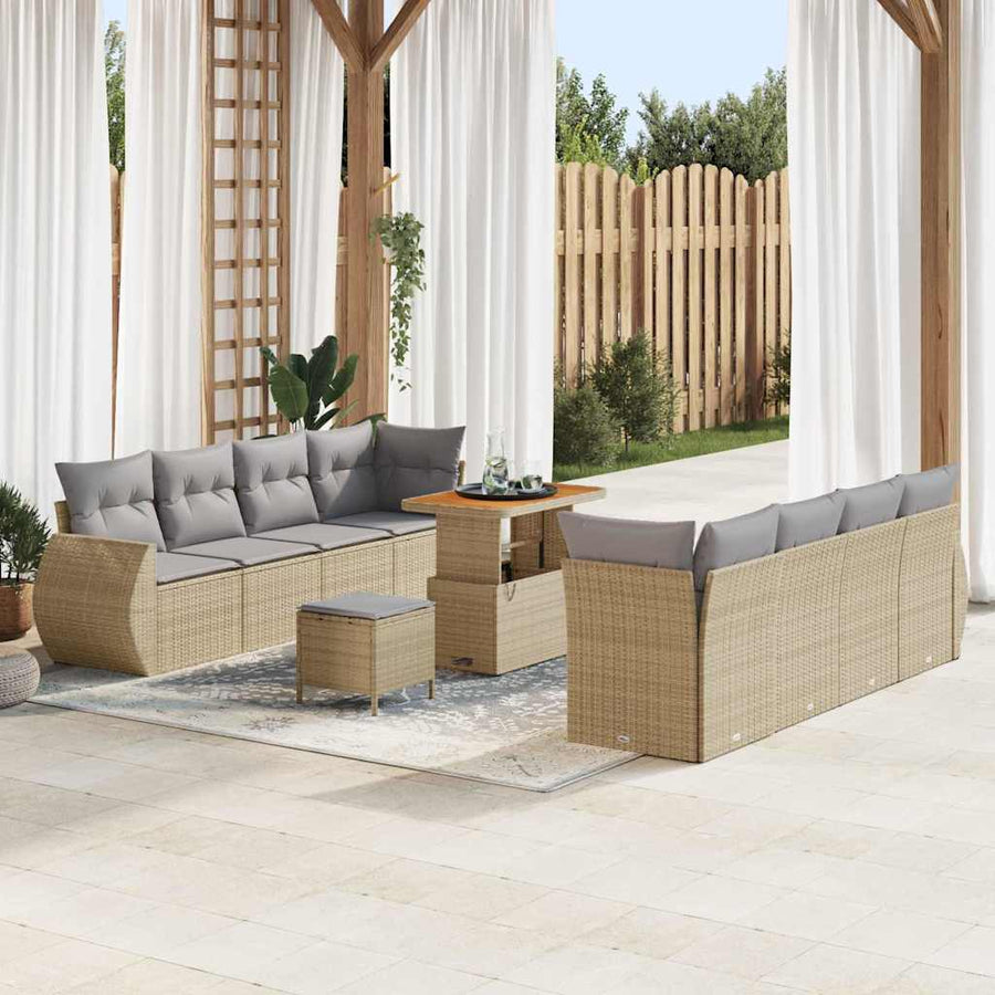 Tuin Sofa Set met kussen met opslag 11 pcs Beige poly rattan