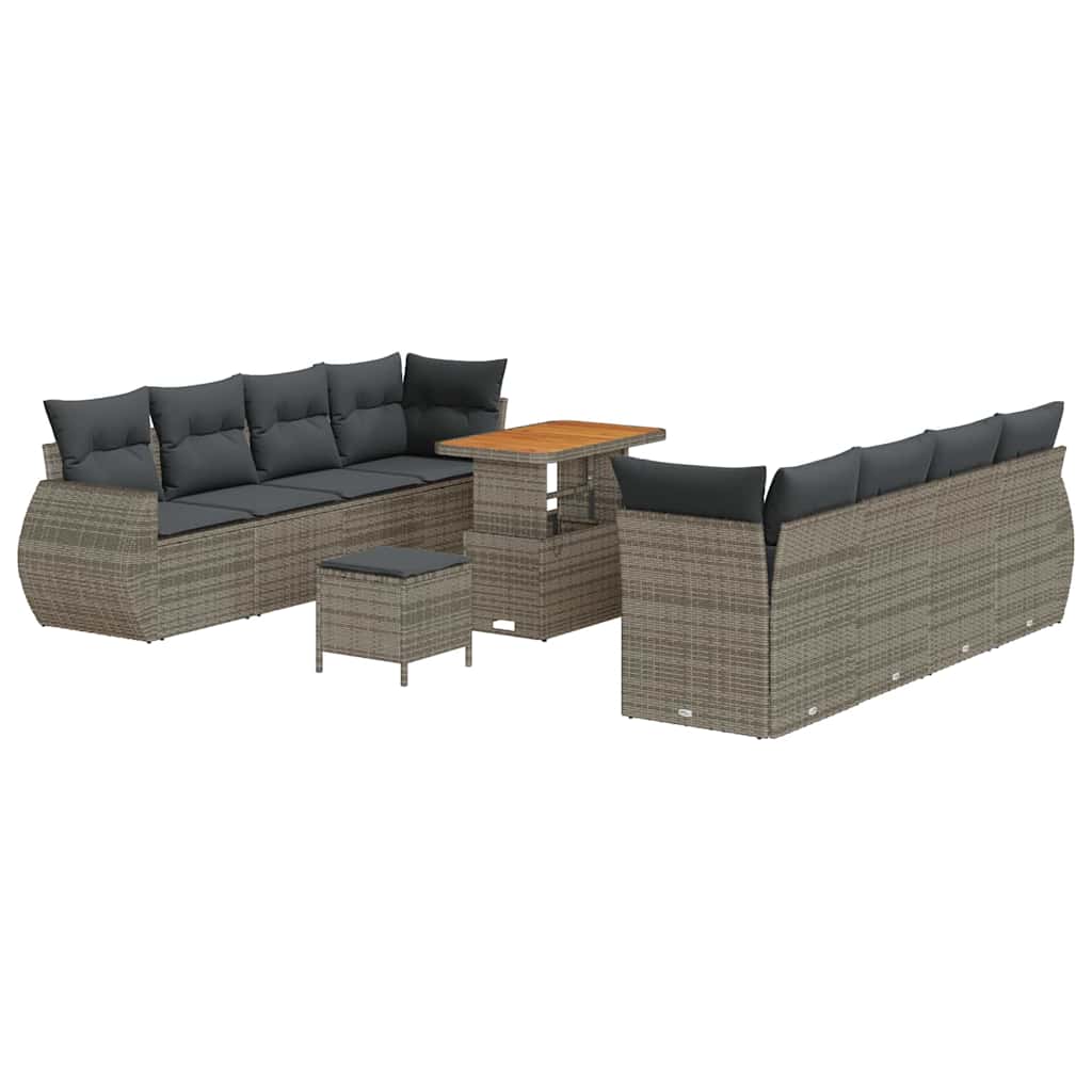 Tuin Sofa Set met kussen met opslag 11 pcs Grijs poly rattan
