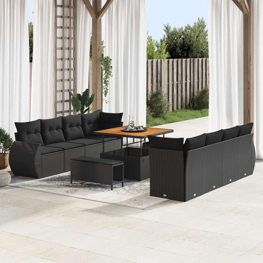 Tuin Sofa Set met kussen met opslag 11 pcs Zwart poly rattan