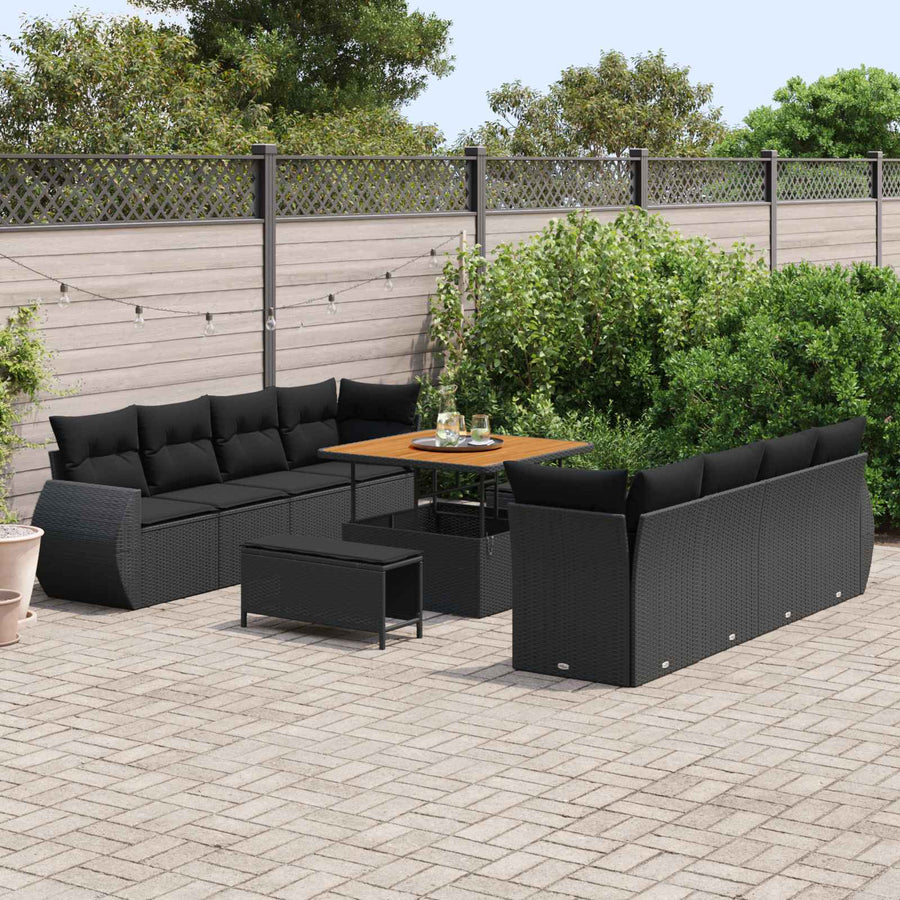 Tuin Sofa Set met kussen met opslag 11 pcs Zwart poly rattan