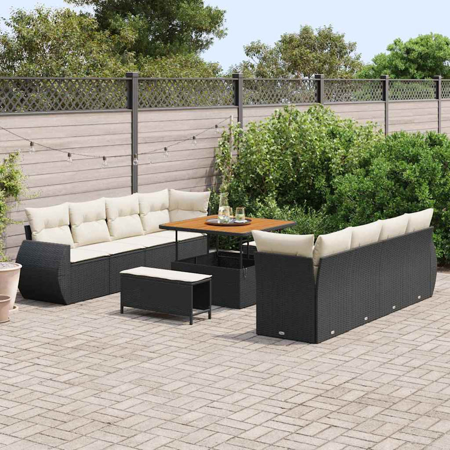 Tuin Sofa Set met kussen met opslag 11 pcs Zwart poly rattan
