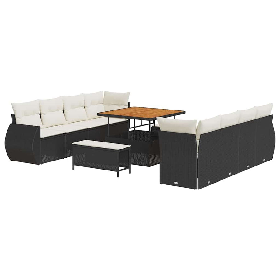 Tuin Sofa Set met kussen met opslag 11 pcs Zwart poly rattan