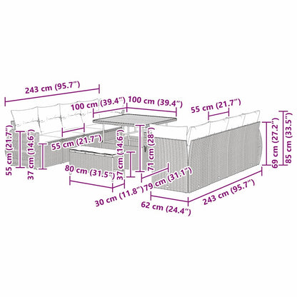 Tuin Sofa Set met kussen met opslag 11 pcs Beige poly rattan