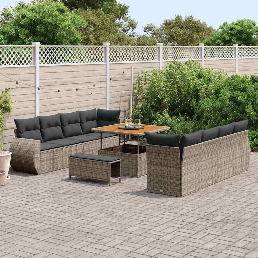 Tuin Sofa Set met kussen met opslag 11 pcs Grijs poly rattan