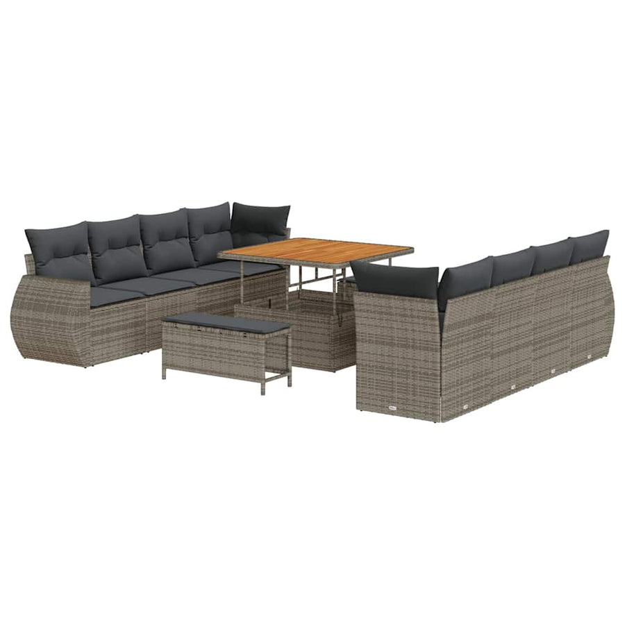 Tuin Sofa Set met kussen met opslag 11 pcs Grijs poly rattan