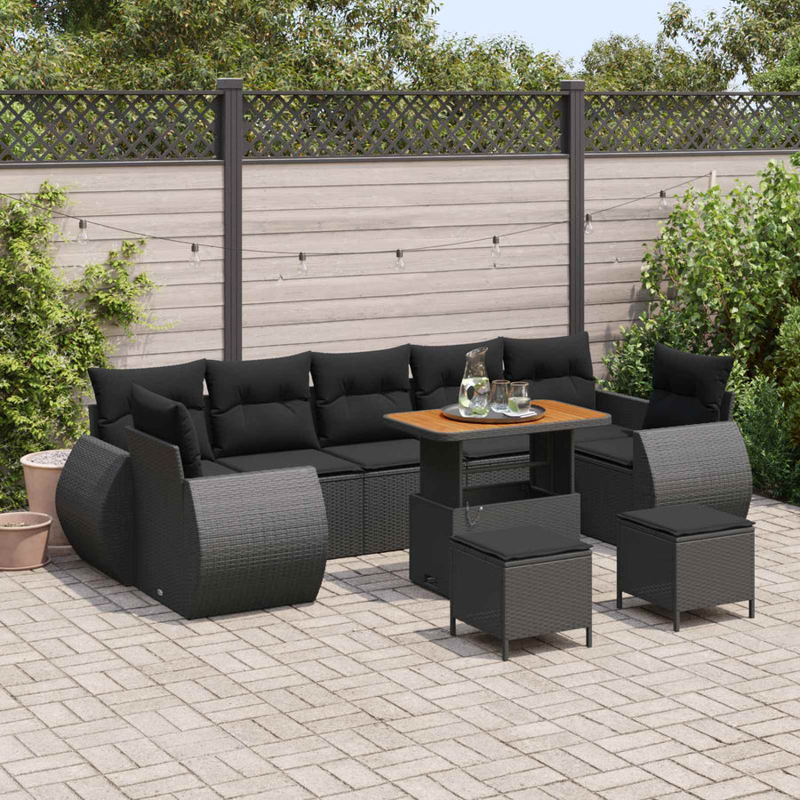 Tuinbankenset 10 pcs Zwart poly rattan