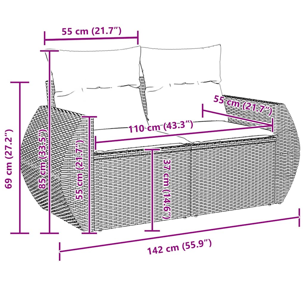 Tuinbankenset 10 pcs Zwart poly rattan