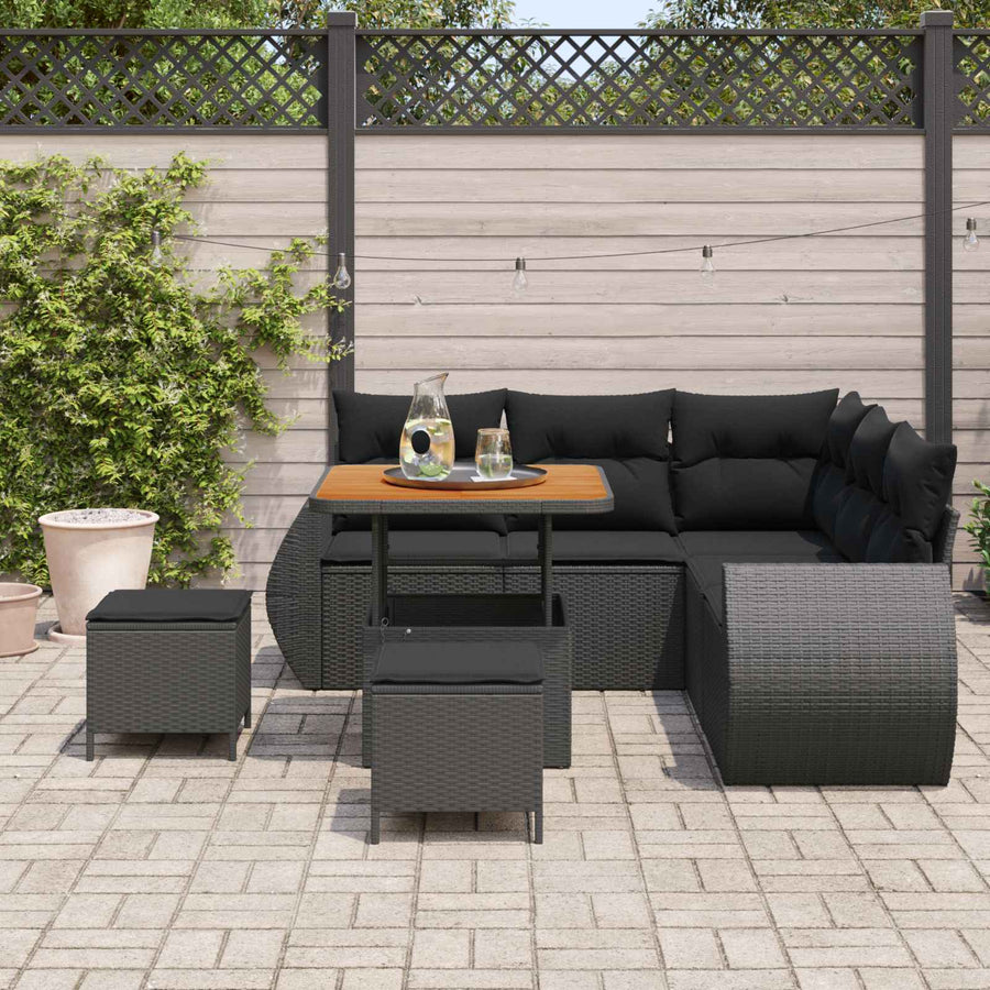 Tuinbankenset 8 pcs Zwart poly rattan