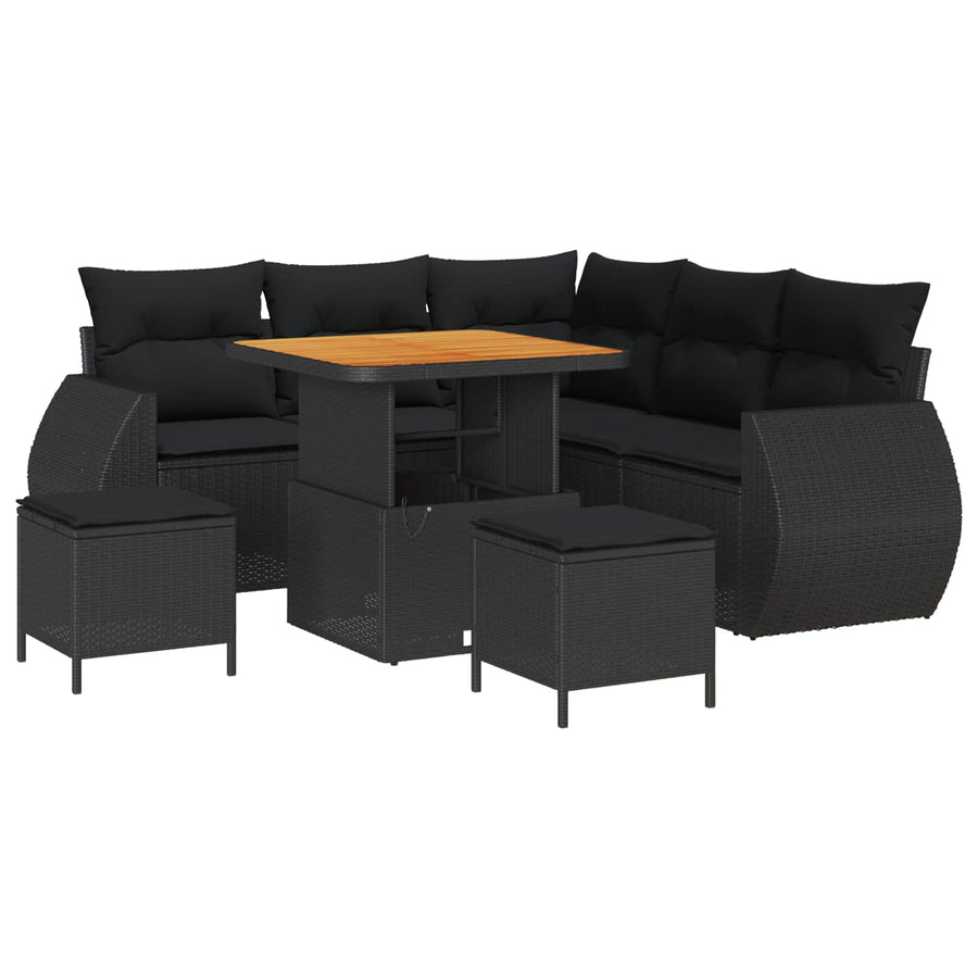 Tuinbankenset 8 pcs Zwart poly rattan