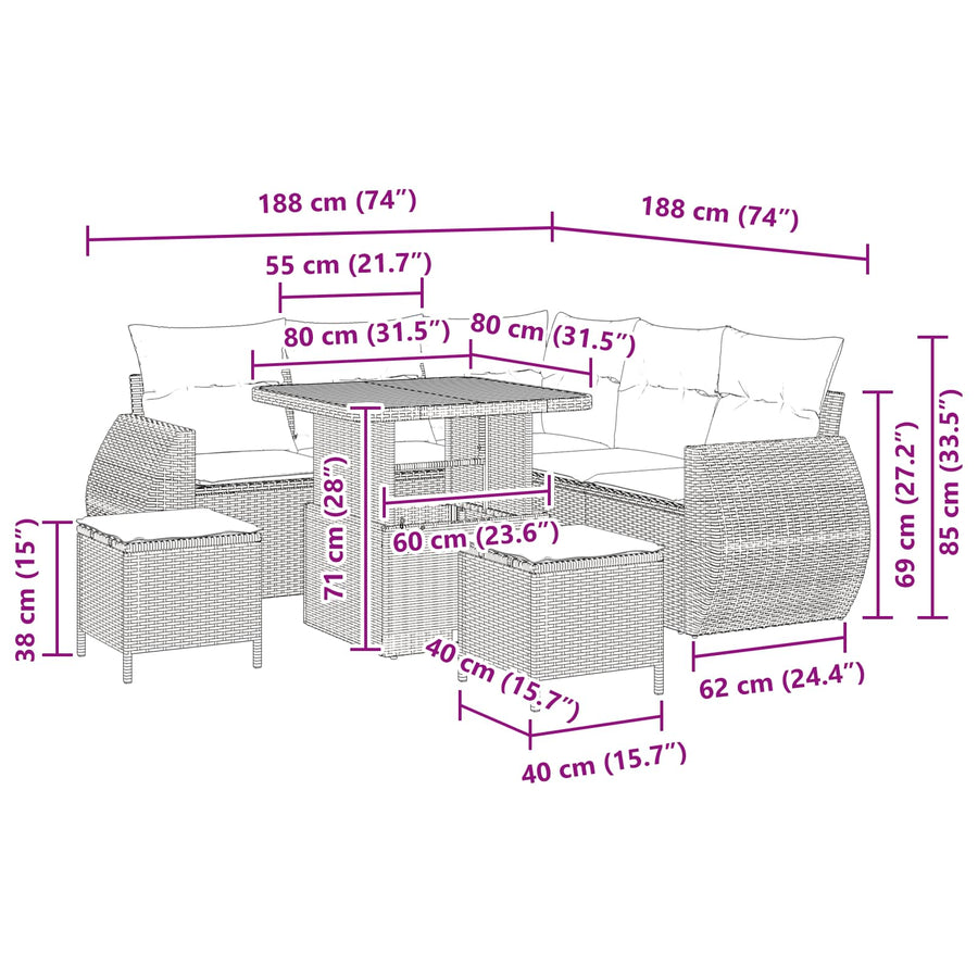 Tuinbankenset 8 pcs Zwart poly rattan