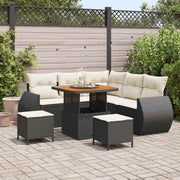 Tuinbankenset poly rattan zwart acaciahout