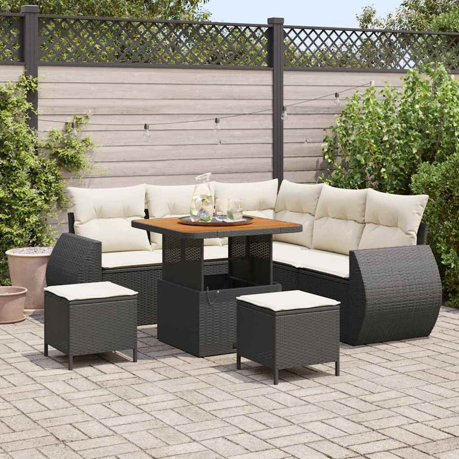 Tuinbankenset 8 pcs Zwart poly rattan